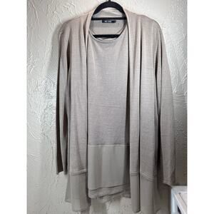 Nic + Zoe Long‎ Silk Blend Cardigan & Tank Two-Piece Set Tan Womens Size XL